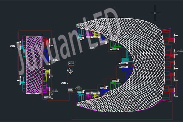 A diagram showing the technical architecture of a media facade system